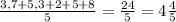 \frac{3,7 + 5,3+2+5+8}{5} = \frac{24}{5} = 4\frac{4}{5}