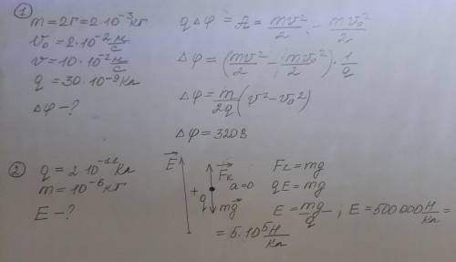 1)Скорость заряженной частицы массой 2 г в начальной точке движения 2 см/с, а в конечной 10 см/с. Оп