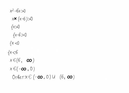 решить неравенство:x^2-6x>0​