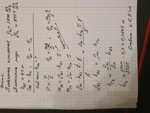 2. Цилиндр, изготовленный из алюминия, имеет высоту 20 см. Какую высоту должен иметь медный цилиндр,