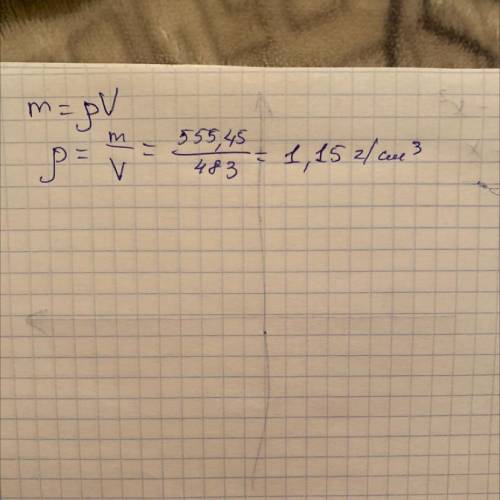 Сосуд объёмом 483 см наполнен 555,45г жидкости. Плотность жидкости равна Ог/см, округли до сотых»