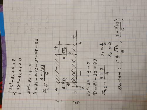 3x^2-9x+4<0 2x^2-9x+4<0 решить