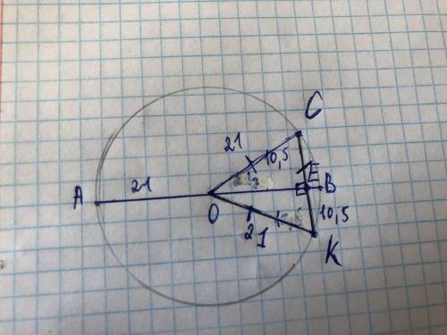 ТЕКСТ ЗАДАНИЯ В окружности с центром в точке О к хорде СК, равной радиусу окружности, перпендикулярн