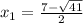 x_1=\frac{7-\sqrt{41}}{2}