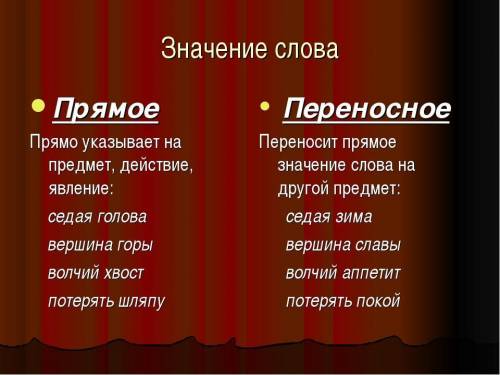 Какие значение слова называются переносным Приведите примеры ​