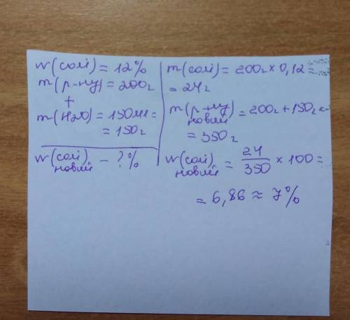 ￼ До 12 відсоткового розчину а кухонної солі масою 200 г додали 150 мілілітрів води якою стала Масов