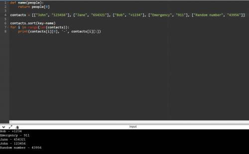 Python Необходимо добавить сортировку контактов по алфавиту перед выводом списка контактов. Использу
