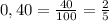 0,40 = \frac{40}{100} = \frac{2}{5}