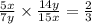 \frac{5x}{7y} \times \frac{14y}{15x} = \frac{2}{3}