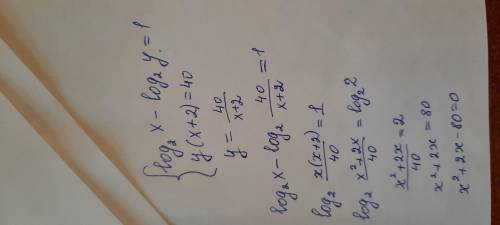 Решите систему ,очень нужно Log2x-log2y=1 y(x+2)=40