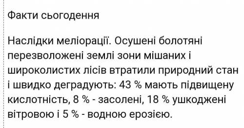 6. 43% осушених земель зони мішаних і широколистяних лісів: а) засолені; б) ушкоджені вітровою ерозі