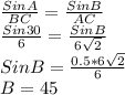 \frac{Sin A}{BC} = \frac{Sin B}{AC} \\\frac{Sin 30}{6} = \frac{Sin B}{6\sqrt{2} } \\Sin B = \frac{0.5*6\sqrt{2} }{6} \\B = 45