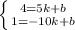 \left \{ {{4=5k+b} \atop {1 = -10k +b}} \right.