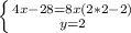 \left \{ {{4x-28=8x(2*2-2)} \atop {y=2}} \right.