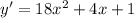 y '= 18 {x}^{2} + 4x + 1