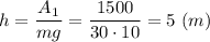 h = \dfrac{A_1}{mg} = \dfrac{1500}{30\cdot 10} = 5~(m)