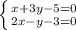 \left \{ {{x+3y-5=0} \atop {2x-y-3=0}} \right. \\\\