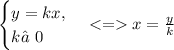 \begin{cases}y = kx , \\ k≠0 \\ \end{cases} < = x = \frac{y}{k}