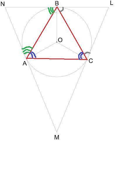 Окружность, вписанная в треугольник LMN, точками касания с треугольником делится на дуги, градусные