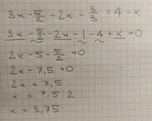 Решите уравнение: 3x-5/2 - 2x-3/3 = 4-x​