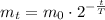 m_{t} = m_0 \cdot 2^{ - \frac{t}{T_{ {}} }}