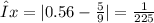 Δx = |0.56 - \frac{5}{9} | = \frac{1}{225}