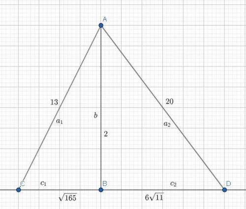 із точки а до прямої а проведено перпендикуляр AB=b , похилі АС=а1 і АД=а2 які мають проекції СВ=с1