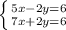 \left \{ {{5x-2y=6} \atop {7x+2y=6}} \right.