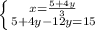 \left \{ {{x=\frac{5+4y}{3}} \atop {5+4y-12y=15}} \right.