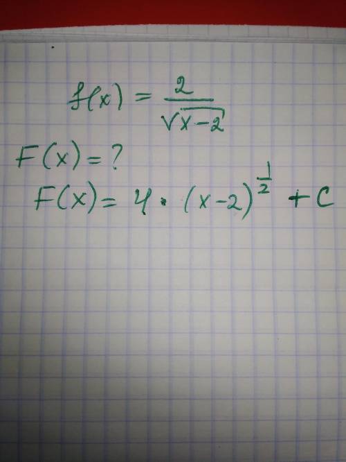 Найдите общий вид первообразной для функции: f(х) = 2/√(х-2)