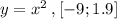 y = x^2 \: , [-9 ; 1.9]