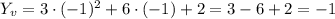 Y_{v} =3\cdot(-1)^{2} +6\cdot(-1)+2=3-6+2=-1