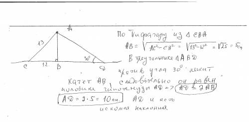 з точки поза прямою проведено дві похилі до цієї прямої. Перша з них дорівнює 13см її проекція 12см.