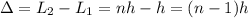 \Delta=L_2-L_1=nh-h=(n-1)h