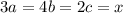 3a=4b=2c=x