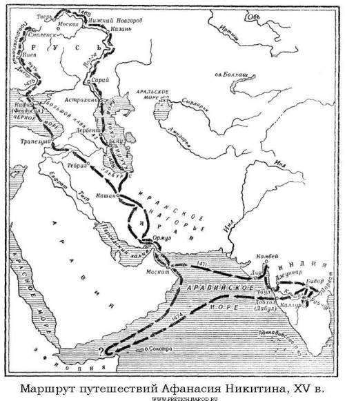 Покажите на карте маршруты путешествий Афанасий Никитина, Ерофея Хабарова и Семёна Дежнева​