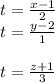 t=\frac{x-1}{2} \\t=\frac{y-2}{1} \\\\t=\frac{z+1}{3} \\\\