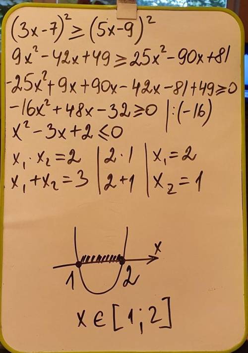 Обьясните (3х-7)²≥(5х-9)² Мне нужно уметь решать такое на пересдаче огэ, можете максимально подробно