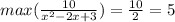 max(\frac{10}{x^2-2x+3})=\frac{10}{2}=5