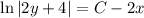 \ln|2y+4| =C-2x