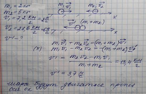 Два шара,массы которых равны 2 кг. И 5кг. Движутся по гладкой горизонтальной поверхности навстречу д