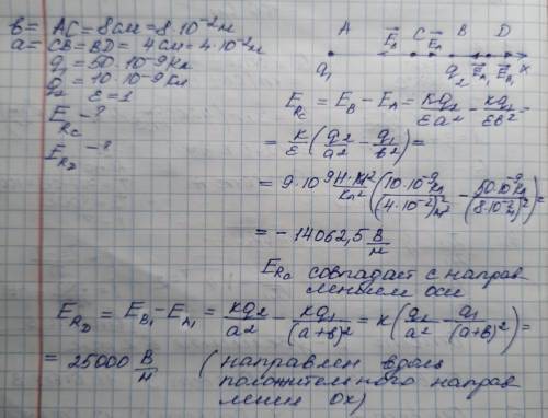 В точке A расположен заояж q1,в точке B- заряд q2.Найти проекцию на ось Х вектора напряженности резу