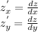 z_{x} ^{'} = \frac{dz}{dx} \\z_{y} ^{'} = \frac{dz}{dy}