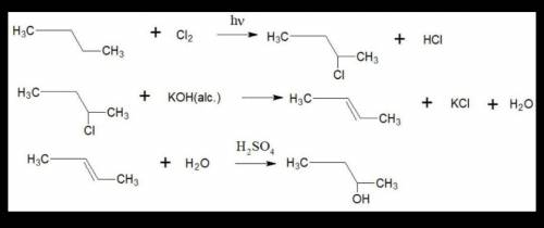 Запишите уравнения химических реакций: 2-хлорбутан > бутен-2 > бутанол-2 > 2-бромбутан >