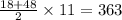 \frac{18 + 48}{2} \times 11 = 363