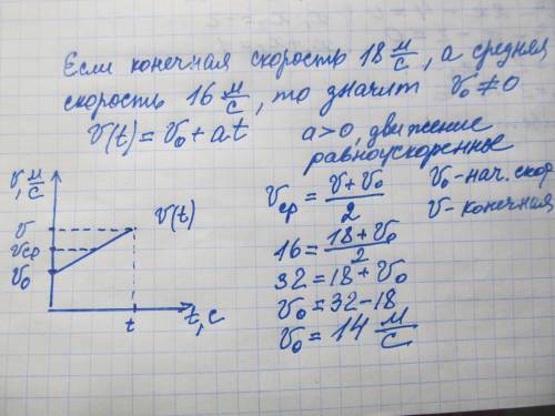 При равномерно ускоренном движении конечная скорость движения тела составляет 18 м / с, но средняя с