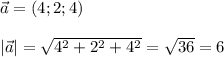 \vec{a}=(4;2;4)\\\\|\vec{a}|=\sqrt{4^2+2^2+4^2}=\sqrt{36}=6