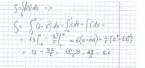 Найти площадь криволинейной трапеции ограниченной прямыми а=-2 b=0 f(x)=6-х^4​