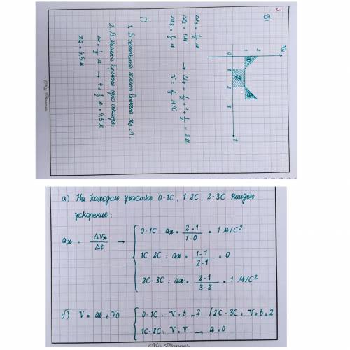 Дан график зависимости проекции скорости от времени. х = м. а) Найти ускорение каждой части движения