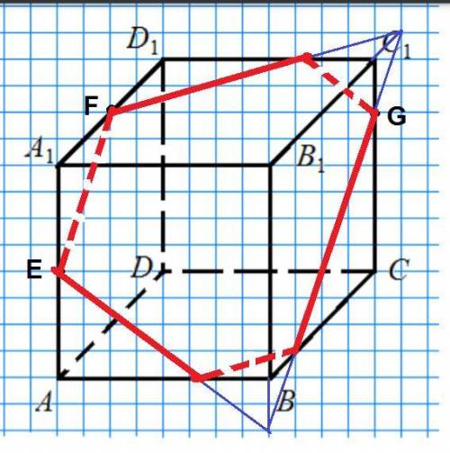 Дан куб.Даны три точки,две лежатна серединах рëбер :Eэ(в обрат сторону э)AA1,Fэ(в обрат сторону э зн